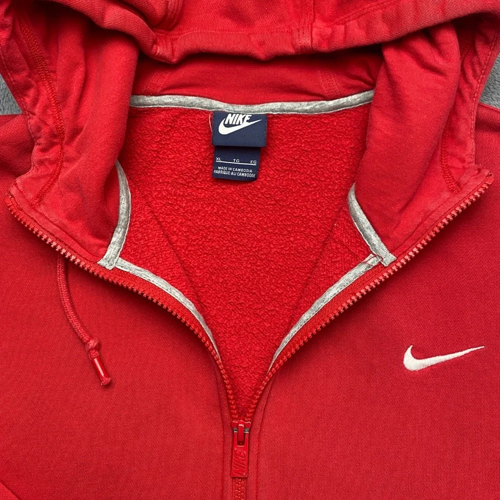 Nike Hoodie Full Zip Mens XL Fleece Sportswear Red White Swoosh 823531-611